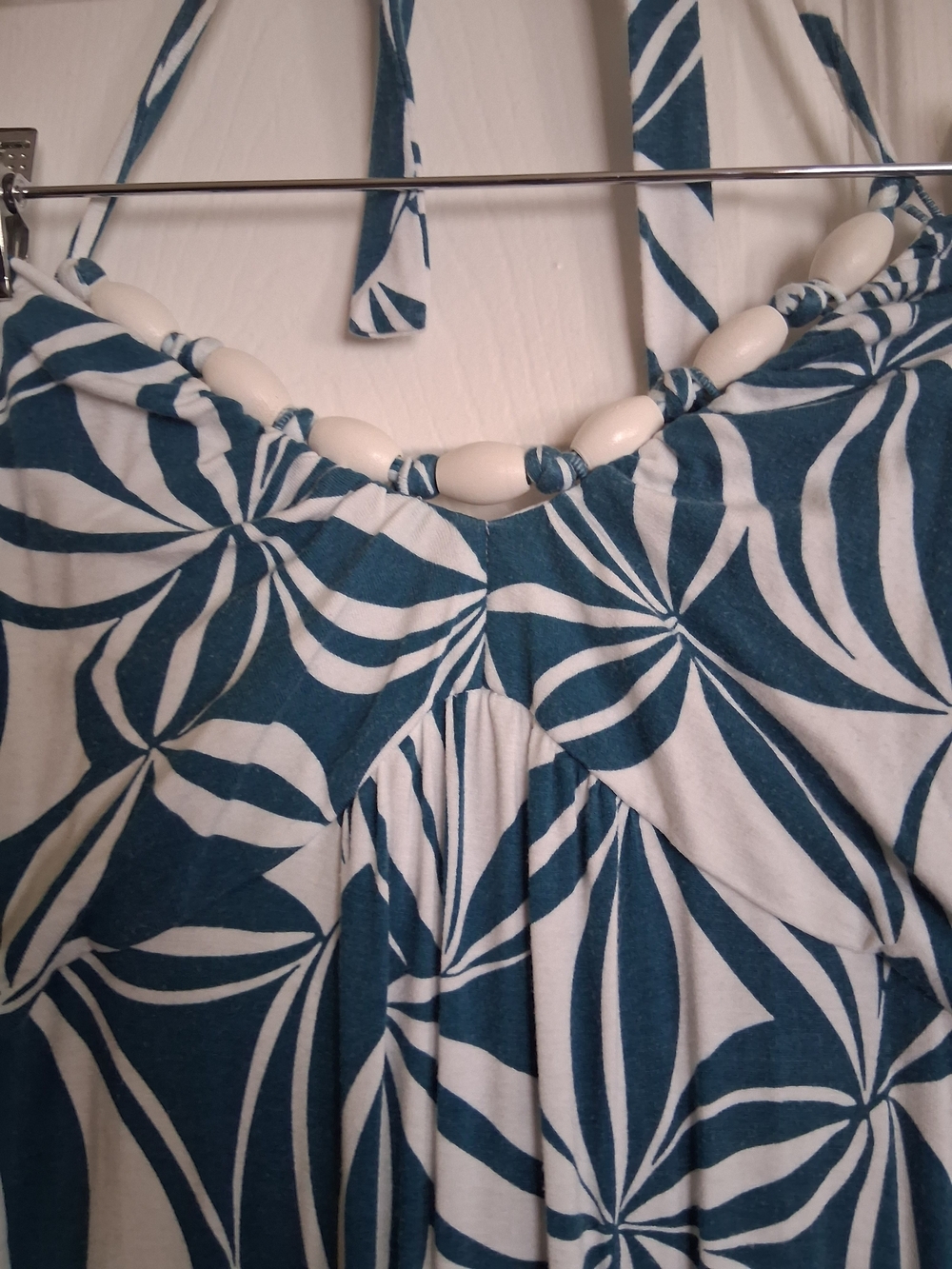 Tommy Bahama Teal and White Halter-Style Leaf Print Maxi Dress - Picture 2 of 5